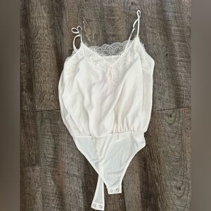 Express Ivory Lace-Trim Cami Bodysuit
